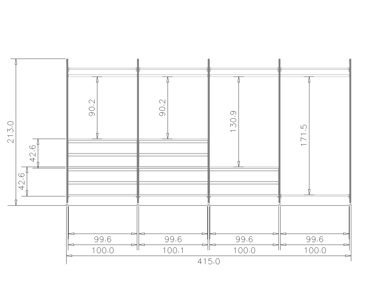 Offener Kleiderschrank STAR Breite 415 cm | 10 Schubladen, Holzböden (ohne LED)