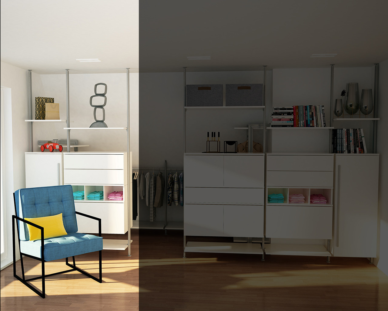 Begehbarer Kleiderschrank Dachschräge LISSABON Modul 1 - Raumteiler linke Seite