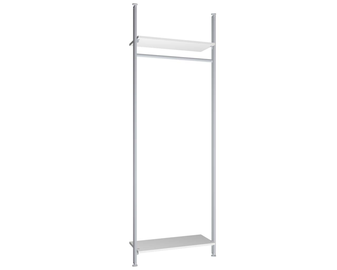 Regalsystem Modul 1 mit 2 Alu-Profilen, 2 Böden und 1 Kleiderstange zur Montage zwischen Boden und Decke | BxHxT: 87,5 x 295 x 36 cm