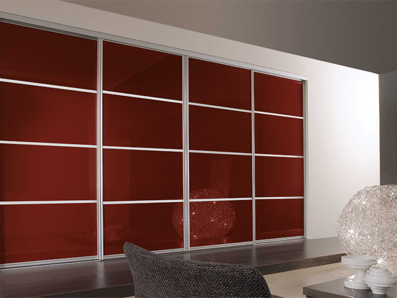 Schiebetür DRIVE Quadro zwischen 2 Wänden, Füllung Glas Rot