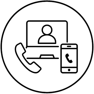 Icon mit Laptop, Telefon und Smartphone als Symbole für verschiedene Kontaktmöglichkeiten zur Planungsanfrage