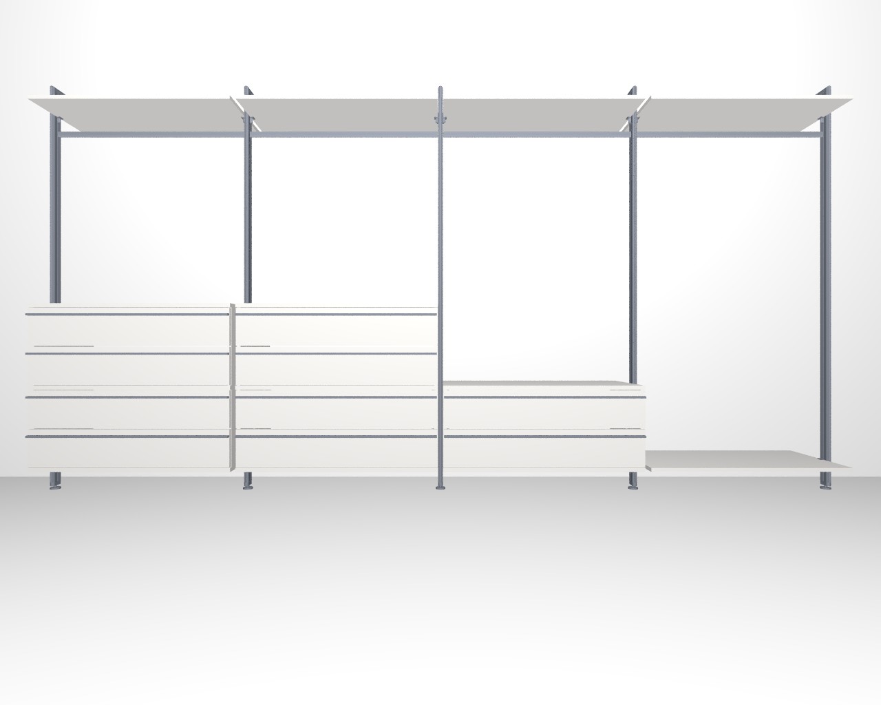 Offener Kleiderschrank STAR Breite 415 cm | 10 Schubladen, Holzböden (ohne LED)