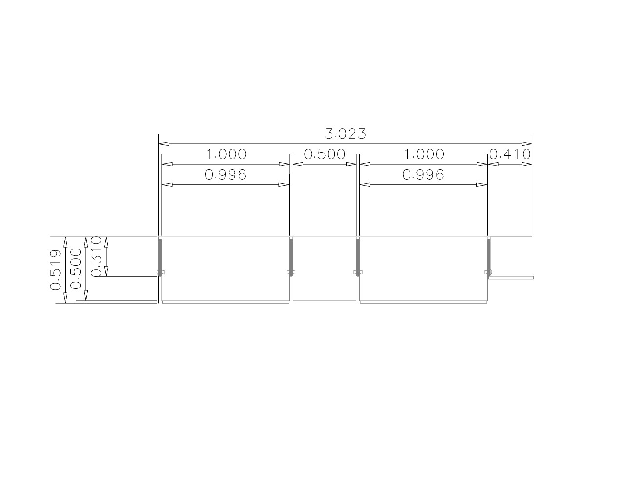 Grundriss VENETO Schranksystem mit 4 Schubladen & Spiegel – Variante 1