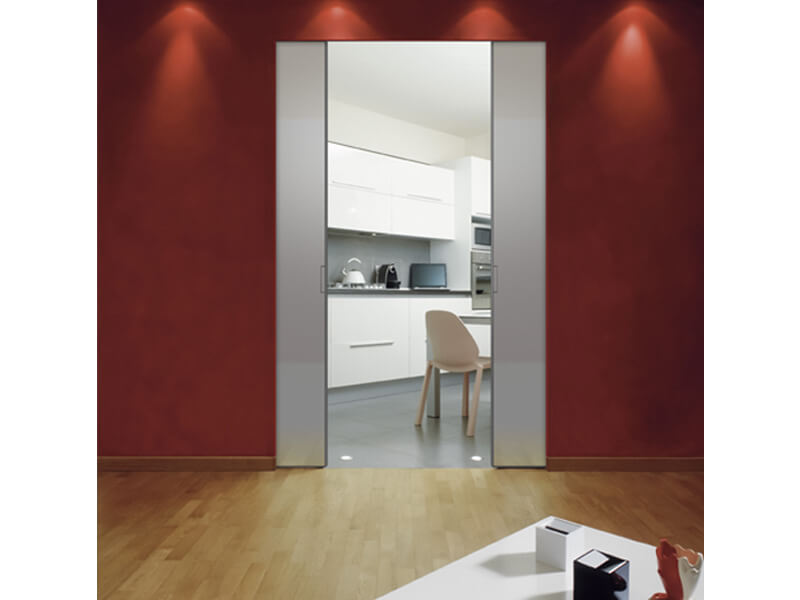 Schiebetür FLY Duo als Durchgangstür Einbau in der Wand, Füllung Glas