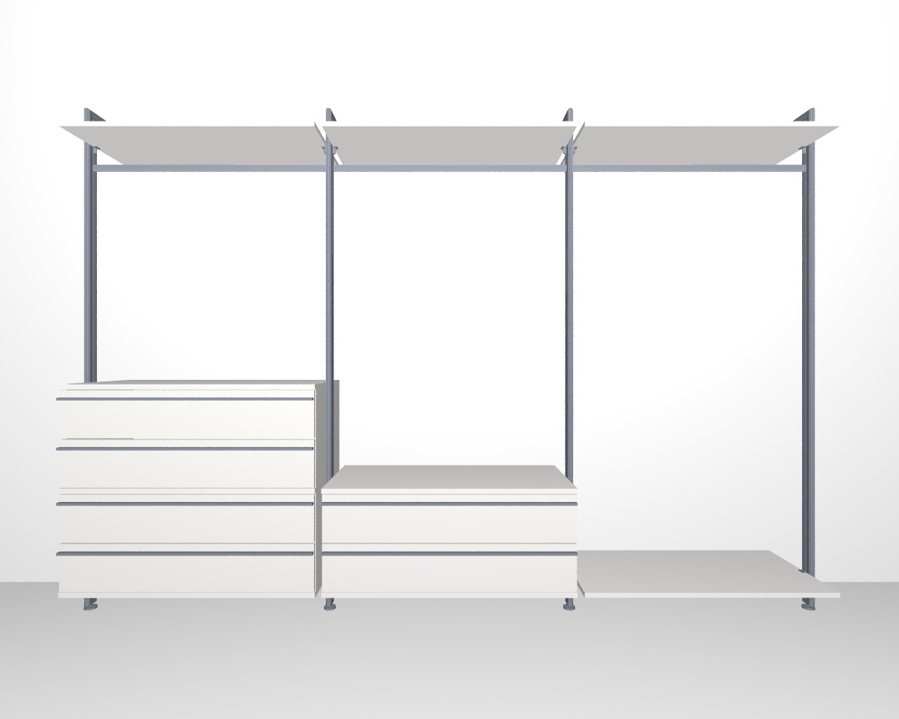 Offener Kleiderschrank STAR Breite 335 cm | 6 Schubladen, Holzböden (ohne LED)
