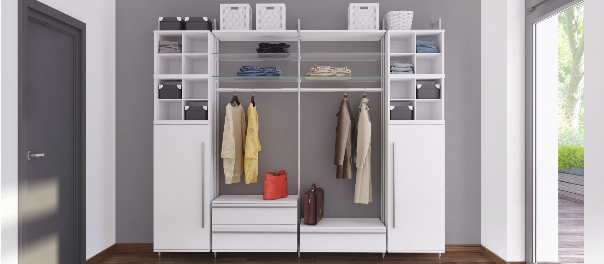 Offenes modulares Garderoben-Schranksystem im Flur mit Regalböden und Kleiderstange – maßgefertigte Garderobe für Diele in Bad Salzuflen von FRANK Schranksysteme, Ostwestfalen-Lippe