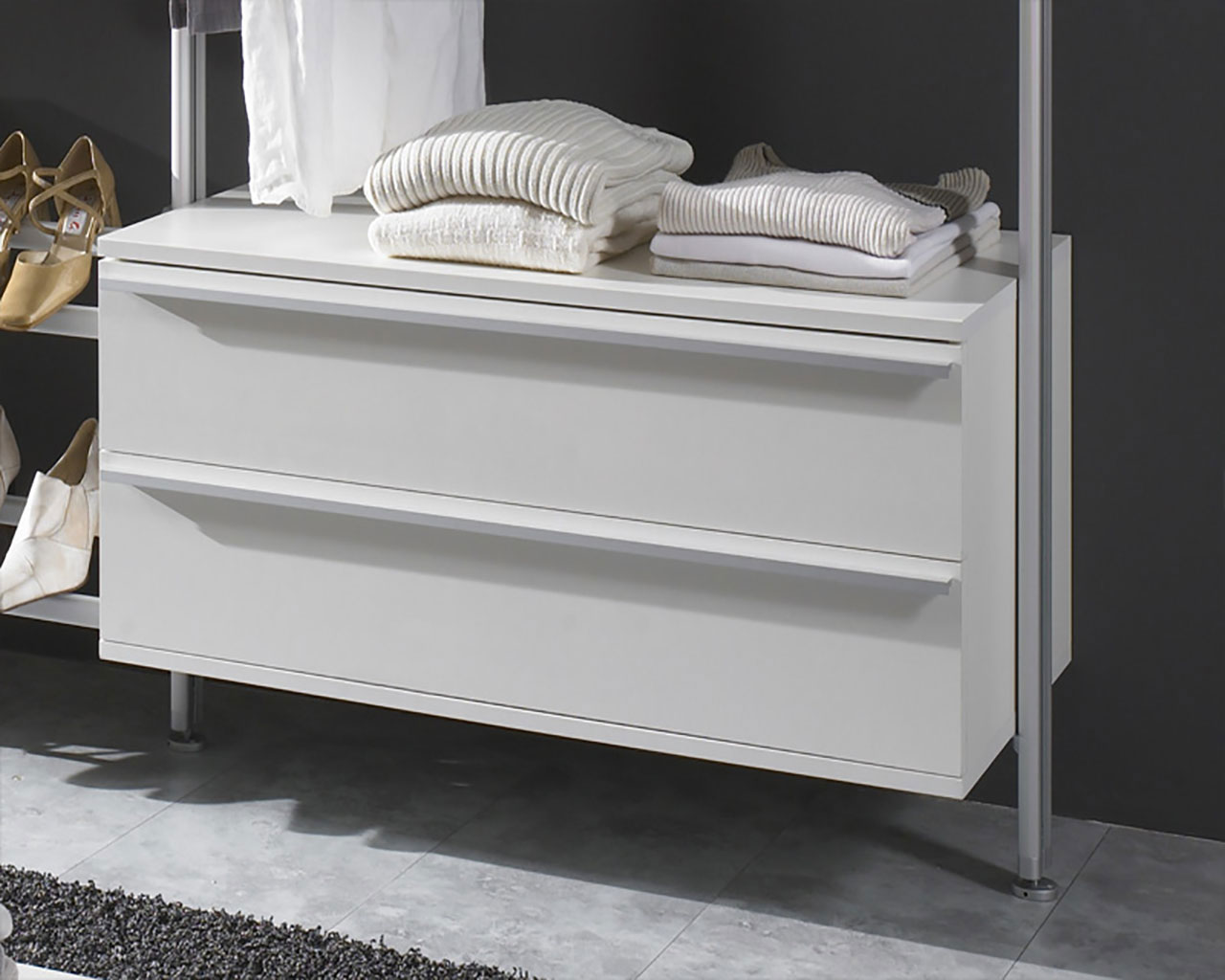 Schrankelement mit zwei Schubladen Soft als Stauraumkomponente für FRANK Schranksysteme