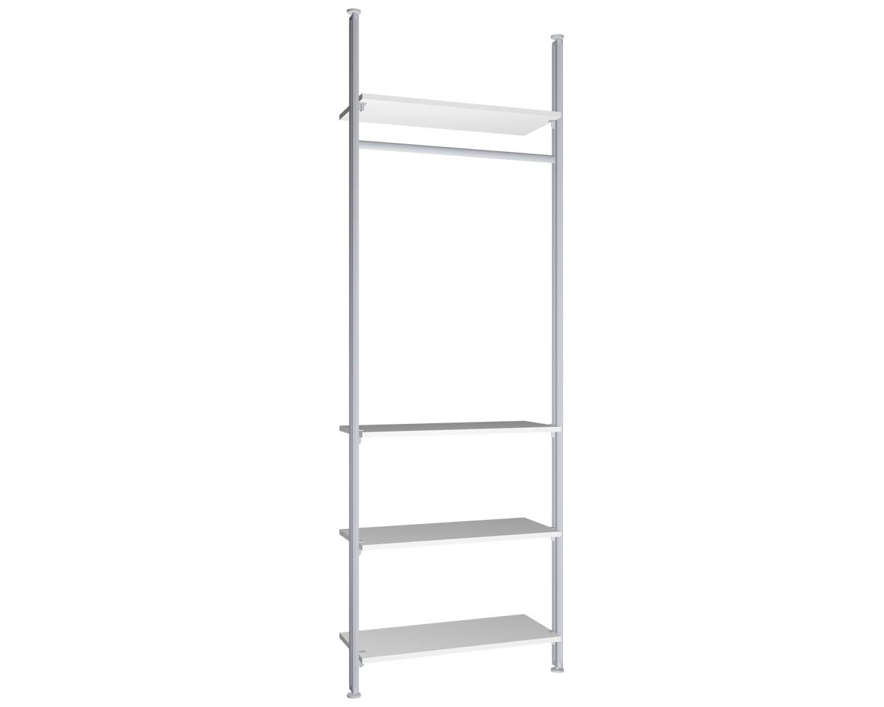 Regalsystem Modul 3 mit 2 Alu-Profilen, 4 Böden und 1 Kleiderstange zur Montage zwischen Boden und Decke | BxHxT: 87,5 x 295 x 36 cm