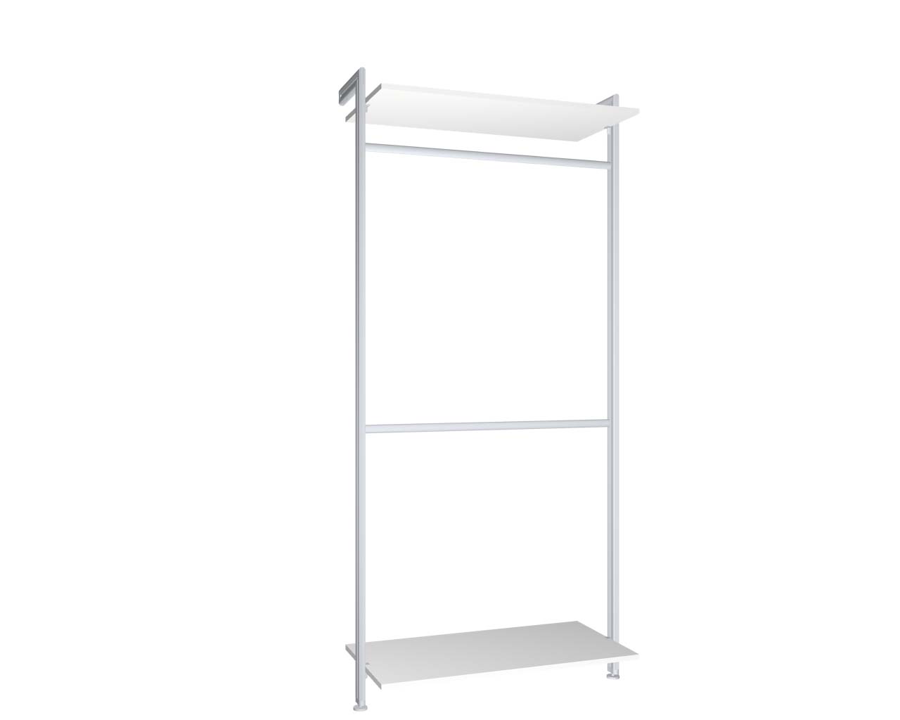 Regalsystem Modul 2 mit 2 Alu-Profilen, 2 Böden und 2 Kleiderstangen zur Montage an der Wand | BxHxT: 107,5 x 229 x 50 cm