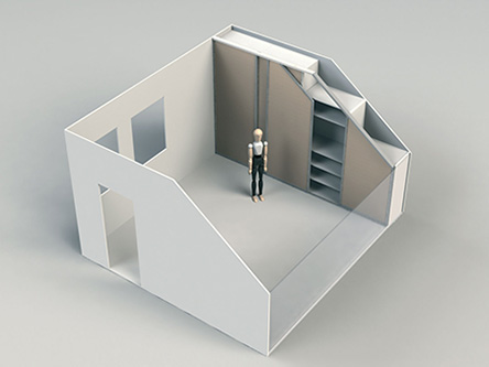 Stauraumlösung mit Schiebetür unter Dachschräge