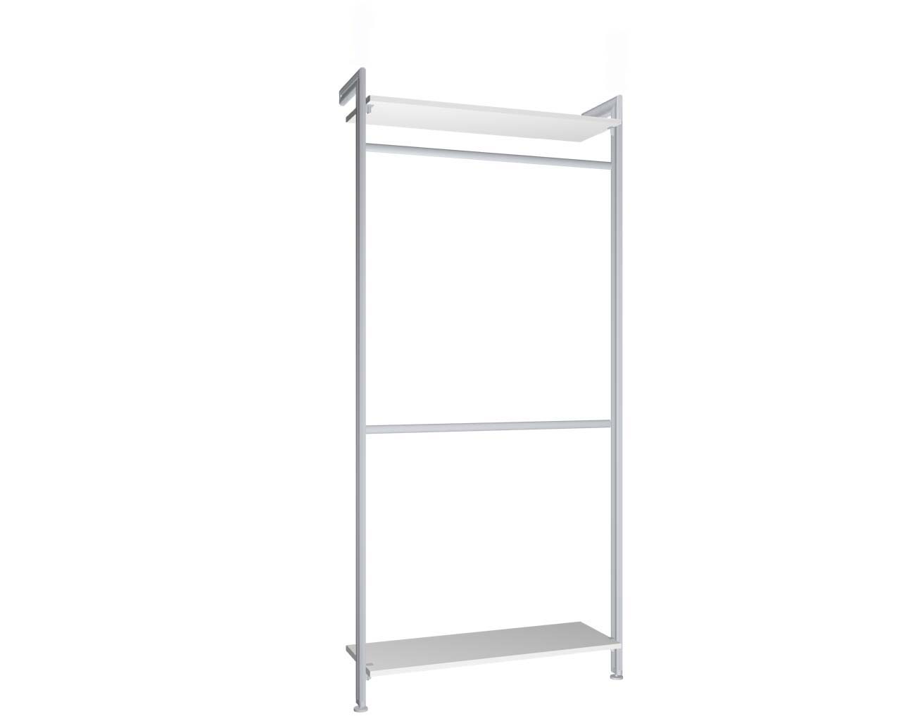 Regalsystem Modul 2 mit 2 Alu-Profilen, 2 Böden und 2 Kleiderstangen zur Montage an der Wand | BxHxT: 107,5 x 229 x 36 cm