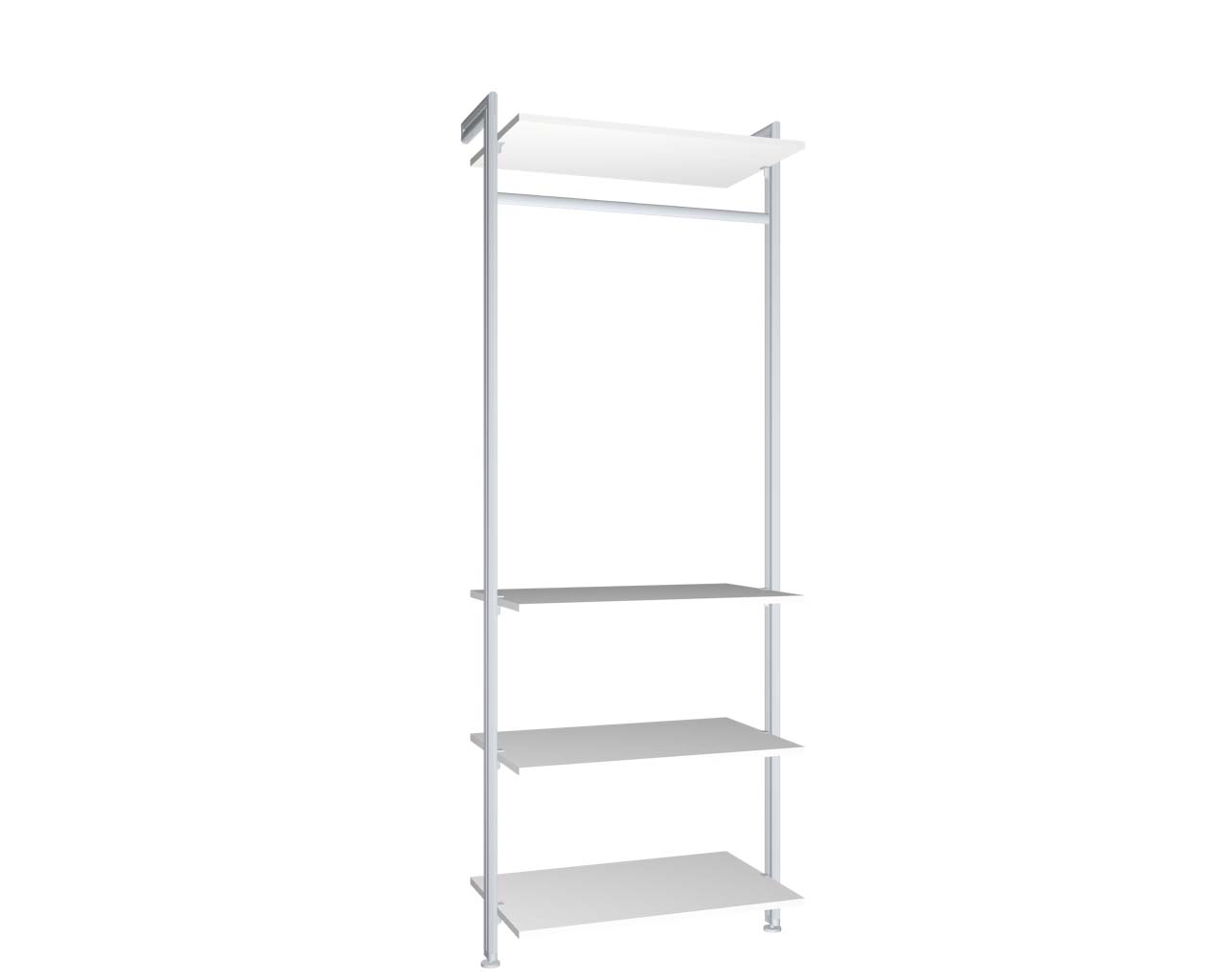 Regalsystem Modul 3 mit 2 Alu-Profilen, 4 Böden und 1 Kleiderstange zur Montage an der Wand | BxHxT: 87,5 x 229 x 50 cm