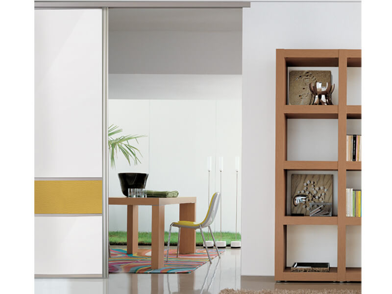 Schiebetür FLY Omega als Raumtrenner, Füllung Glas Weiß-Gold-Weiß