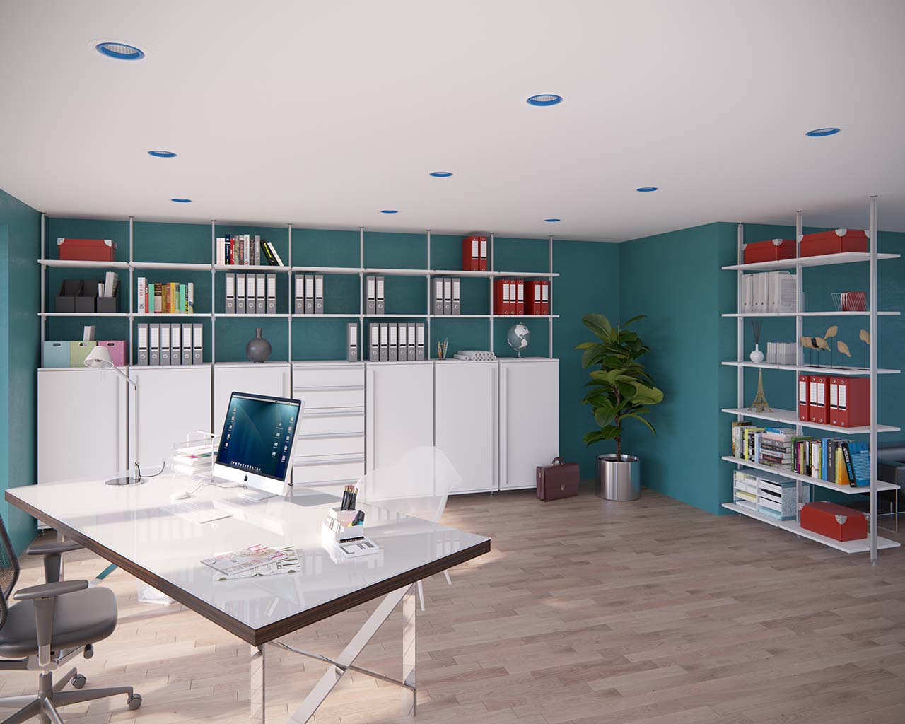 Schranksysteme im Home Office mit Regalen für Akten und Technik modern & strukturiert - für stilvolles Arbeiten im Büro