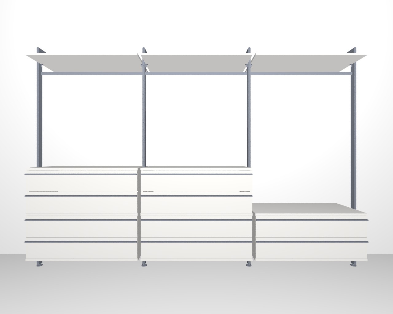 Offener Kleiderschrank STAR Breite 335 cm | 10 Schubladen, Holzböden (ohne LED)