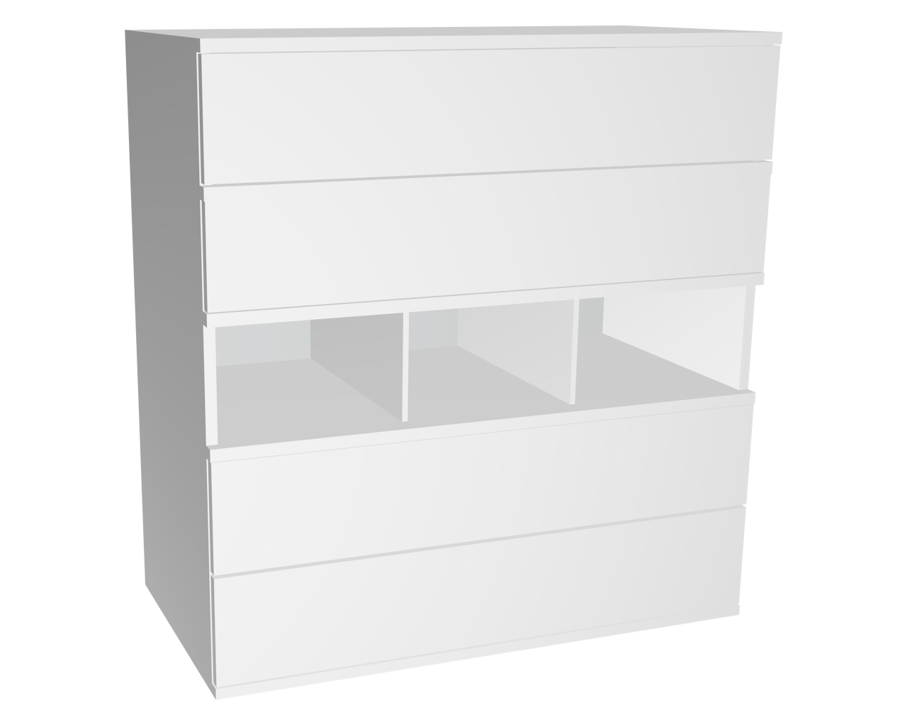 3er Schrankkombination mit 2x2 Schubladen grifflos + off. Fach | Weiß