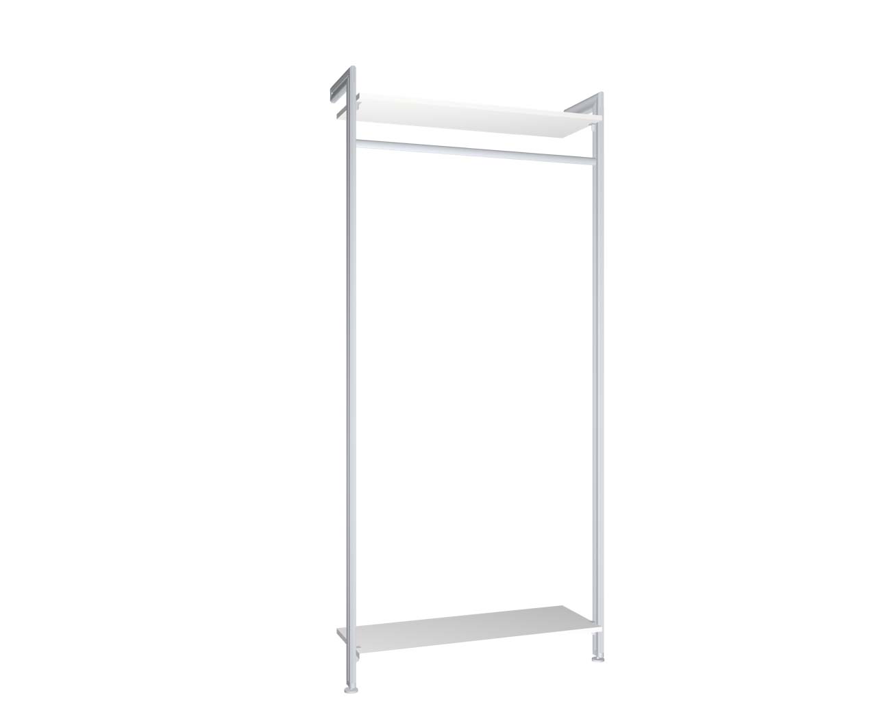 Regalsystem Modul 1 mit 2 Alu-Profilen, 2 Böden und 1 Kleiderstange zur Montage an der Wand | BxHxT: 107,5 x 229 x 36 cm