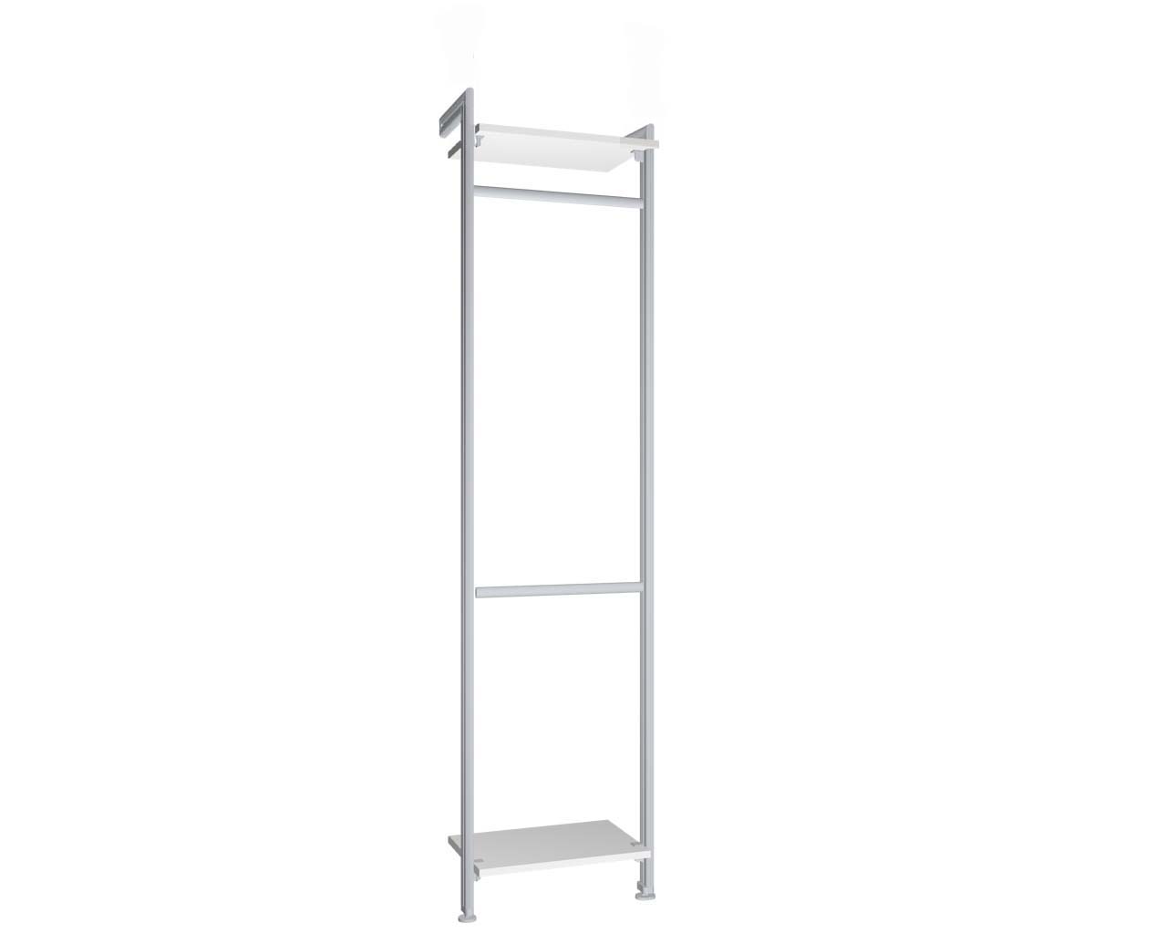 Regalsystem Modul 2 mit 2 Alu-Profilen, 2 Böden und 2 Kleiderstangen zur Montage an der Wand | BxHxT: 57,5 x 229 x 36 cm