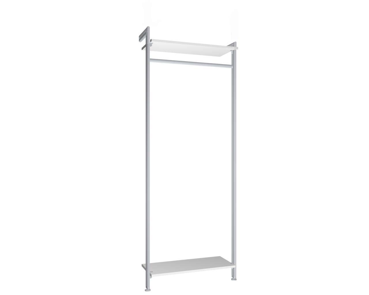 Regalsystem Modul 1 mit 2 Alu-Profilen, 2 Böden und 1 Kleiderstange zur Montage an der Wand | BxHxT: 87,5 x 229 x 36 cm