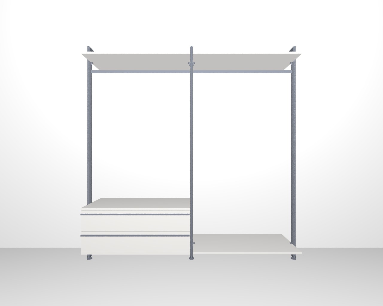 Offener Kleiderschrank STAR Breite 210 cm | 2 Schubladen, Holzböden (ohne LED)