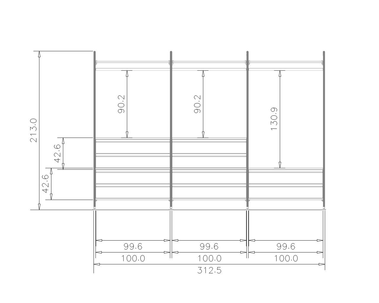 Offener Kleiderschrank STAR Breite 335 cm | 10 Schubladen, Holzböden (ohne LED)