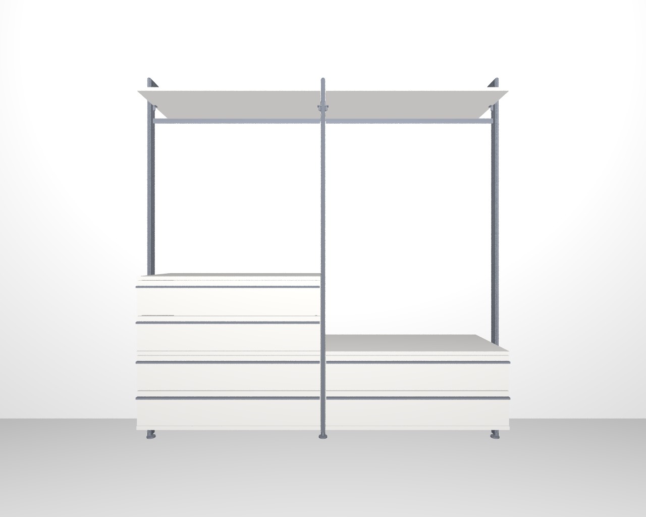 Offener Kleiderschrank STAR Breite 210 cm | 6 Schubladen, Holzböden (ohne LED)