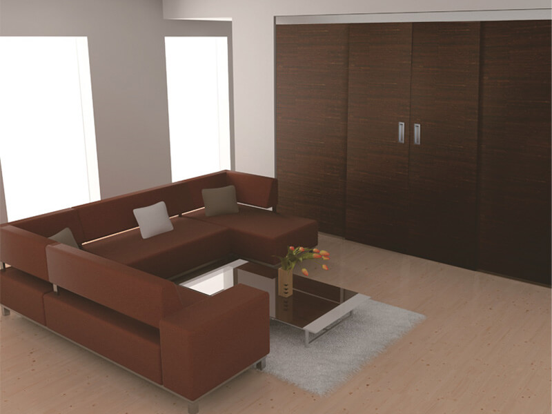 Schiebetür DRIVE Wood zwischen 2 Wänden dunkles Holz