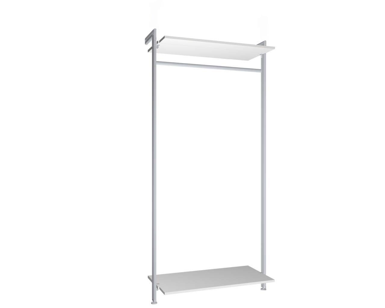 Regalsystem Modul 1 mit 2 Alu-Profilen, 2 Böden und 1 Kleiderstange zur Montage an der Wand | BxHxT: 107,5 x 229 x 36 cm
