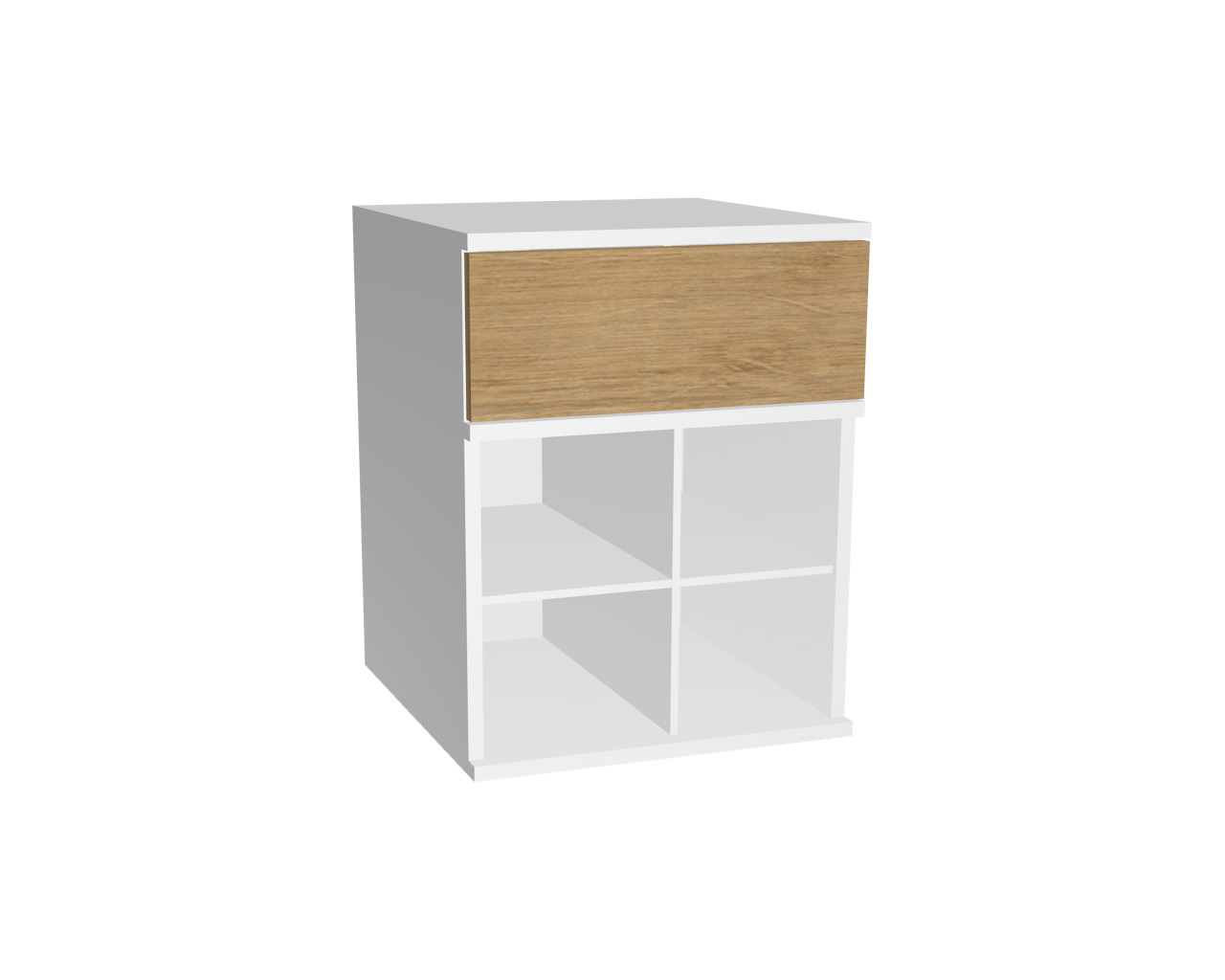 2er Schrankelement mit 1 Schublade grifflos + 4 Fächern | Wildeiche