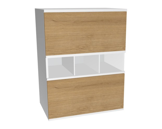 Schrank 3 offene Fächer 2 Klappen Eiche 80x105x52cm